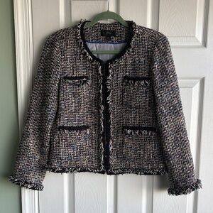 J. Crew Multicolor Tweed Fringe-Trim Blazer